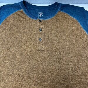 Red Head Henley Ringer Shirt Long Sleeve Two Tone Brown Teal Soft‎ Casual Top XL